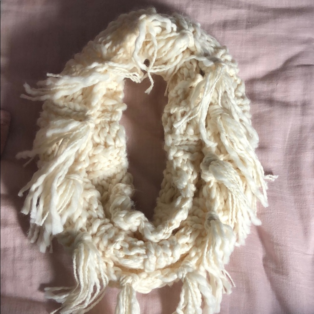 Cream Knit with tassels infinity scarf